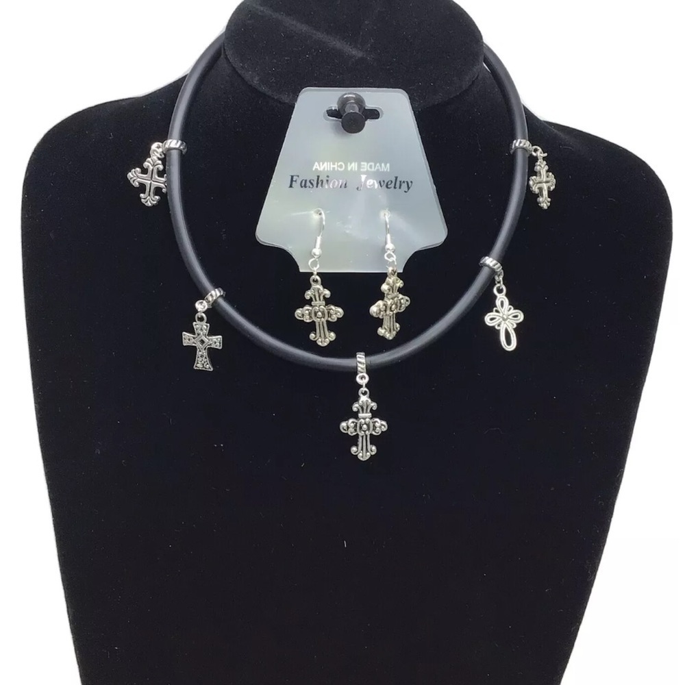 Metal Grunge Punk Rock Cross Earrings & Necklace